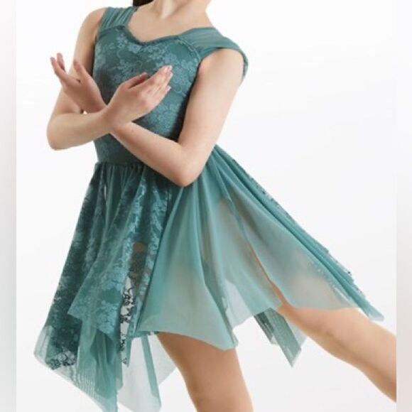 WEISSMAN Dance Costume lyrical dress Sage green Keep On Breathing 11641 MC - Picture 1 of 11